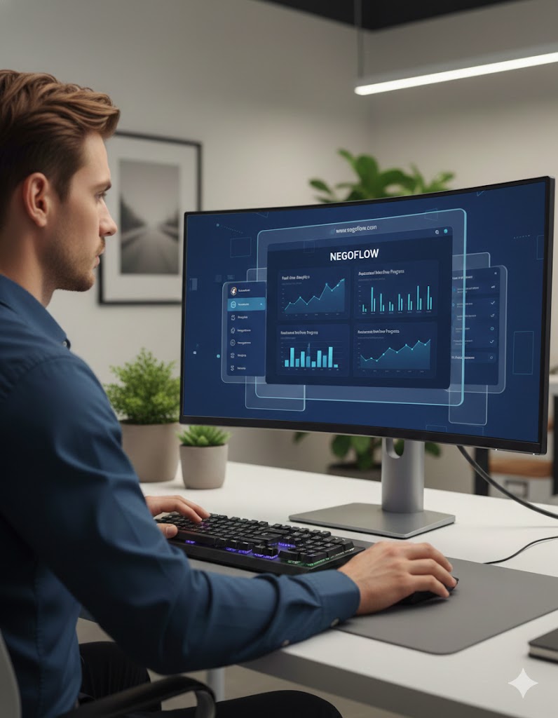 Professional using Negoflow commercial operations dashboard - negotiation management and analytics SaaS platform